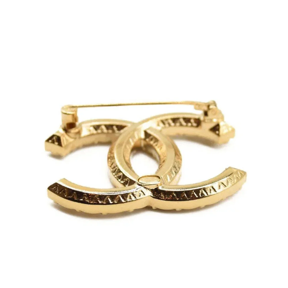 CHANEL Large Gold & Crystal CC Brooch